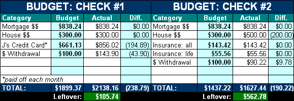 J's paycheck budget