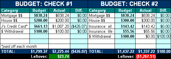 J's paycheck budget