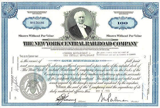 new york central railroad company stock certificate