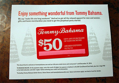 tommy bahama $50 gift card